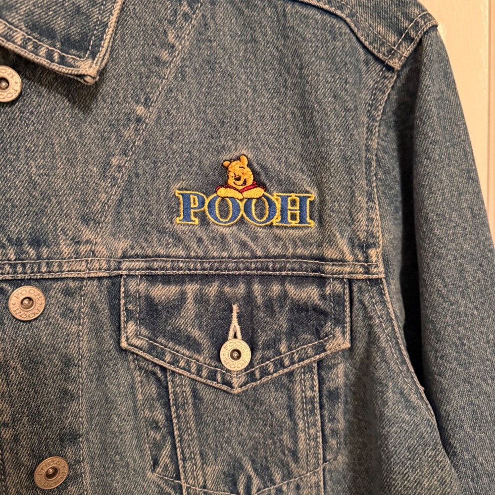 Vintage Disney Winnie the Pooh Denim Jacket Medium Blue Embroidered Cotton - Picture 2 of 11